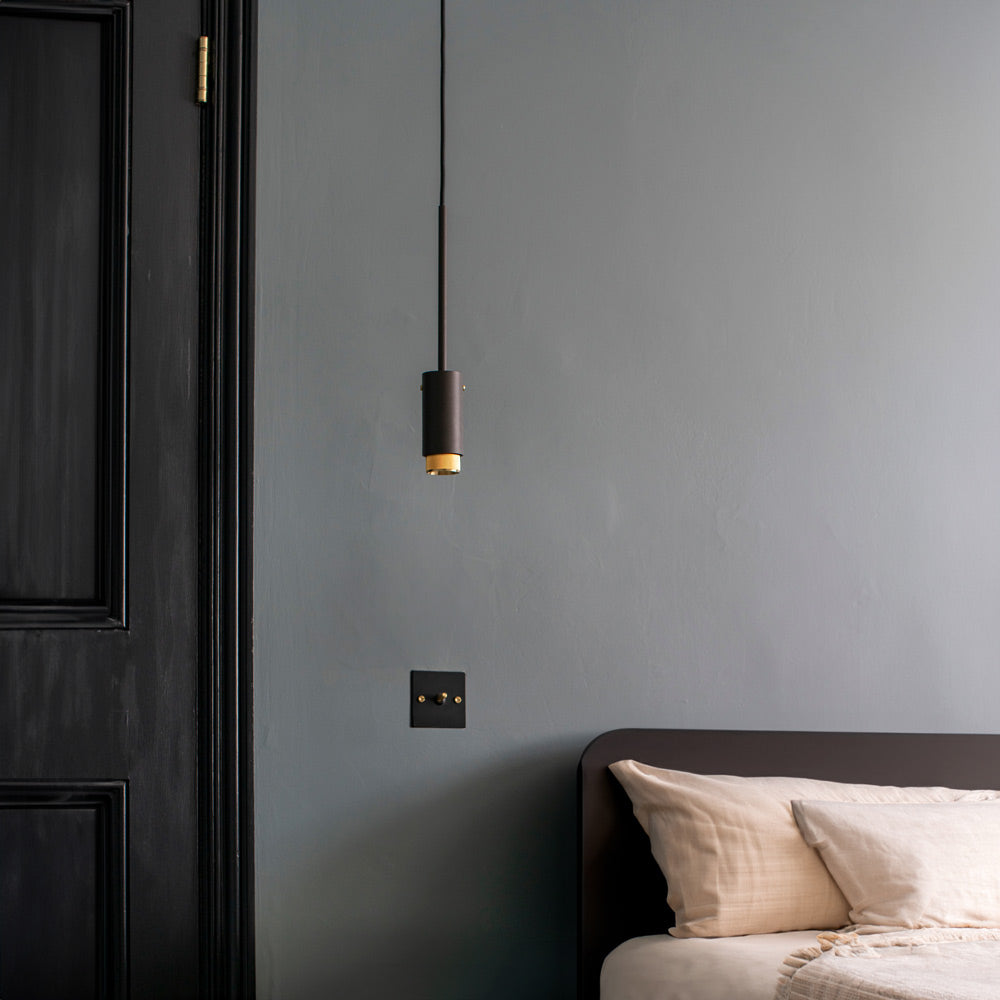 Exhaust Pendant Light in bedroom.