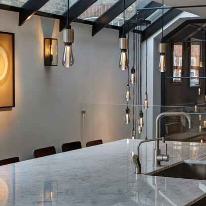 Heavy Metal Pendant Light in living room.