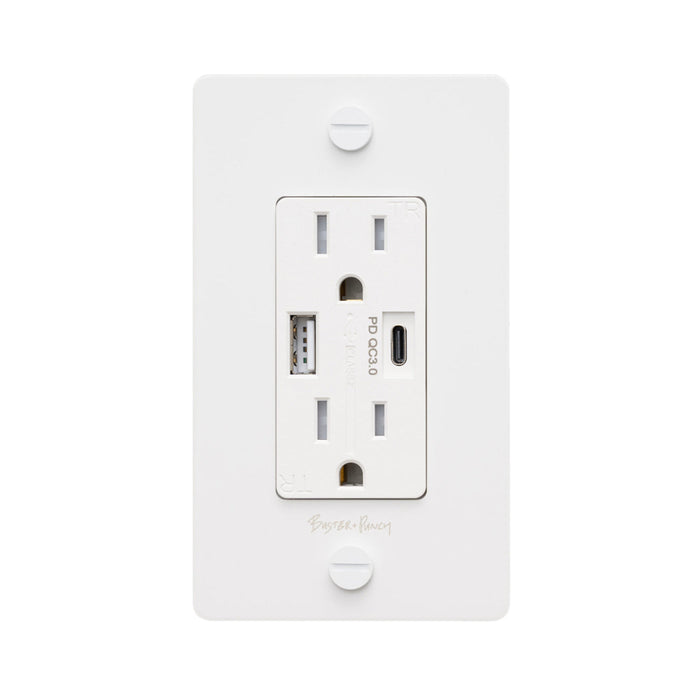 1G Combination Duplex Outlet with USB-A and USB-C Ports in White (Logo).