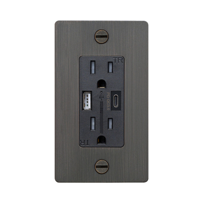 1G Combination Duplex Outlet with USB-A and USB-C Ports in Smoked Bronze (Without Logo).