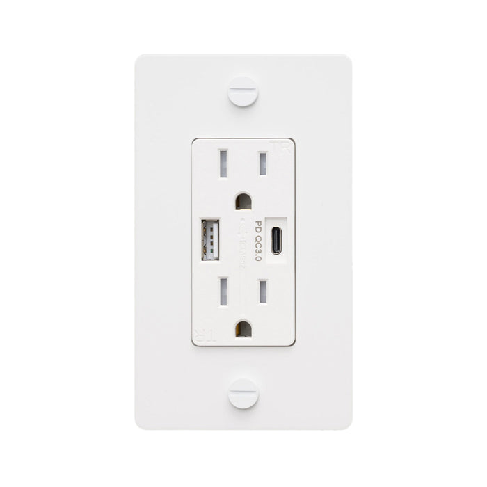 1G Combination Duplex Outlet with USB-A and USB-C Ports in White (Without Logo).