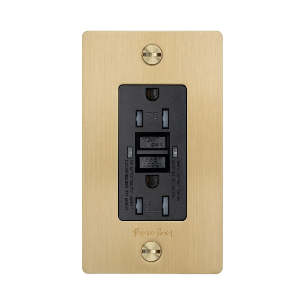 1G Duplex GFCI Outlet in Brass (Logo).