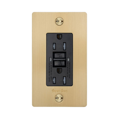 1G Duplex GFCI Outlet in Brass (Logo).
