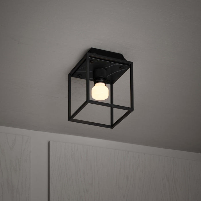 Caged Flush Mount Ceiling Light in Black (Small).