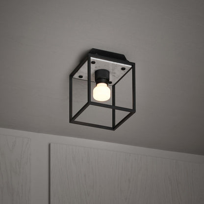 Caged Flush Mount Ceiling Light in White (Small).