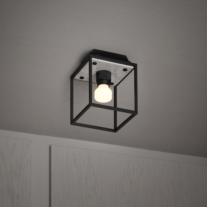 Caged Flush Mount Ceiling Light in White (Small).