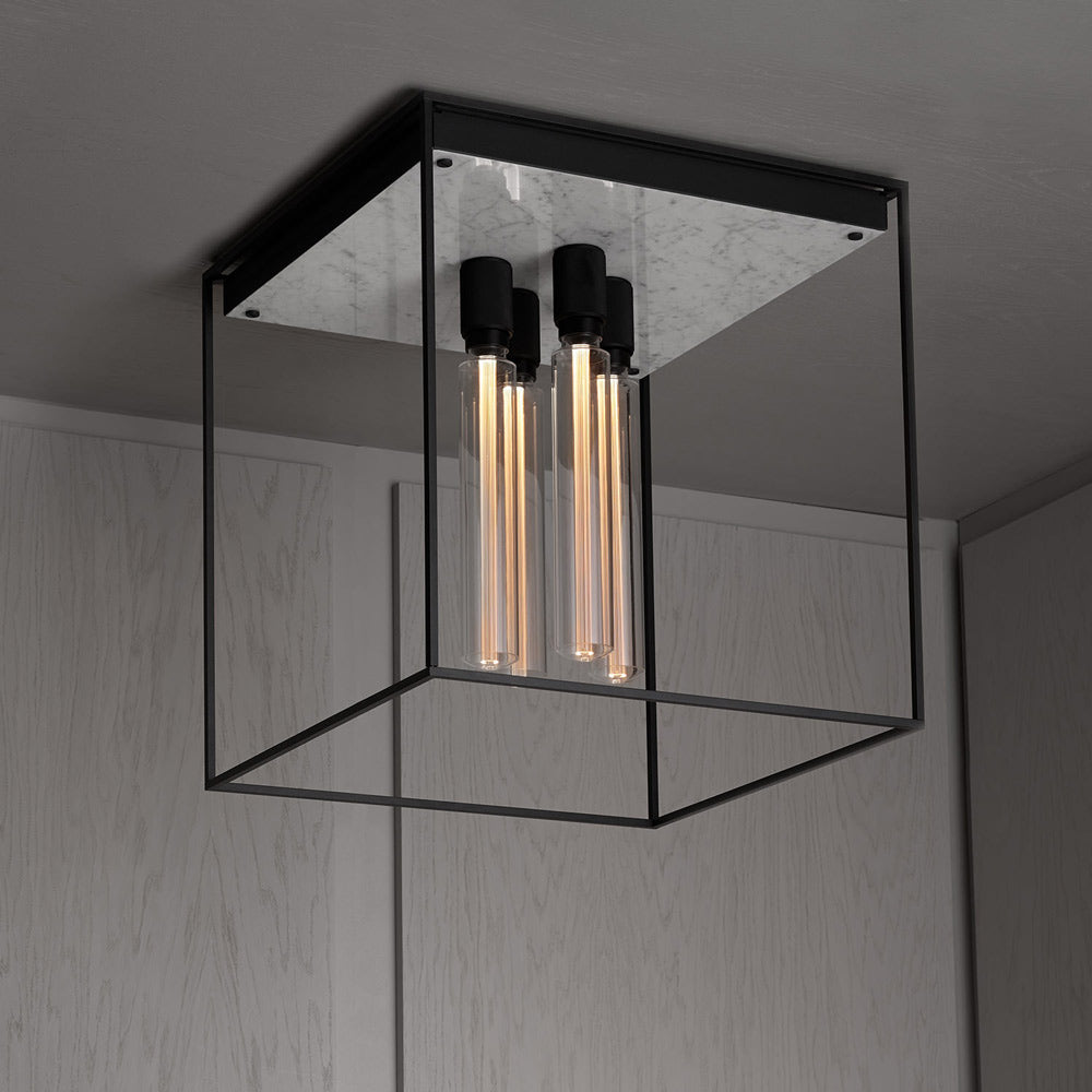 Caged Multi Light Flush Mount Ceiling Light in White (4-Light).