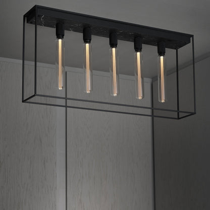 Caged Multi Light Flush Mount Ceiling Light in Black (5-Light).