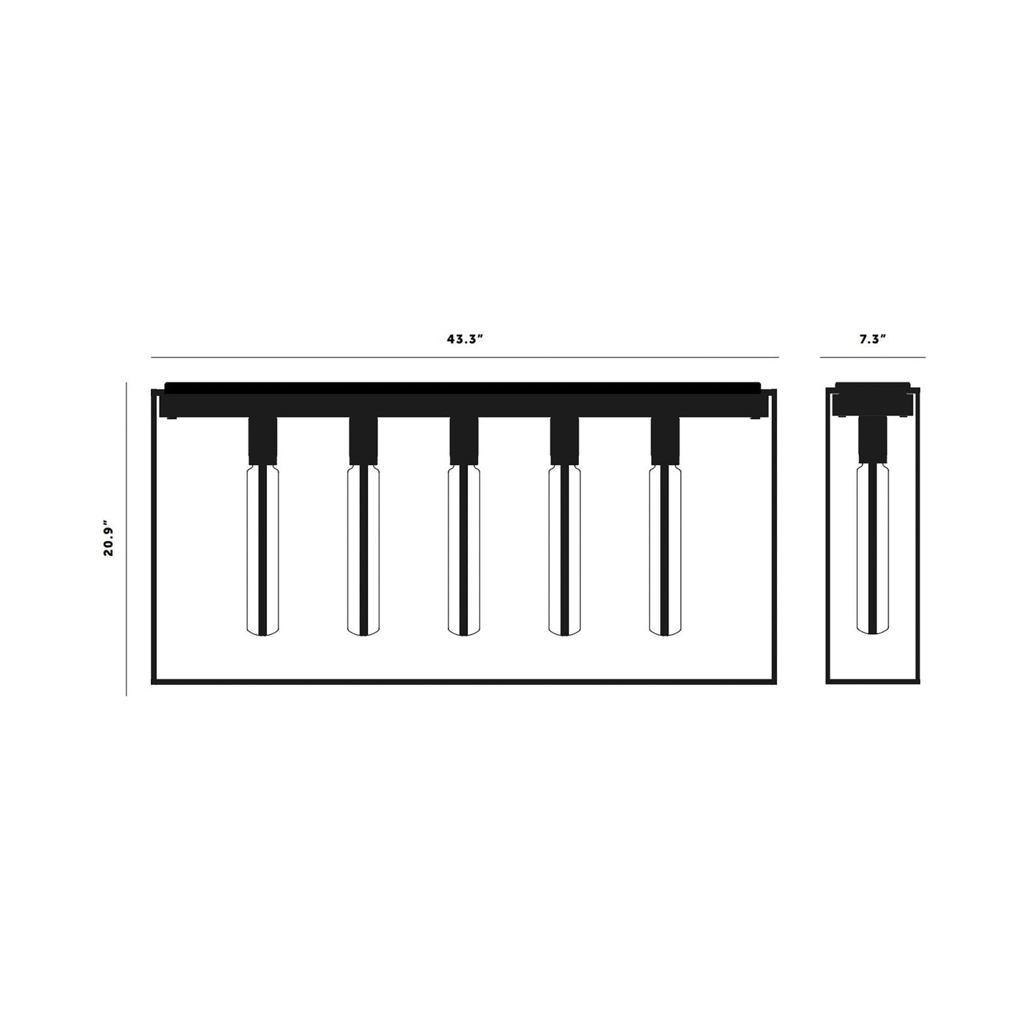 Caged Multi Light Flush Mount Ceiling Light - line drawing.