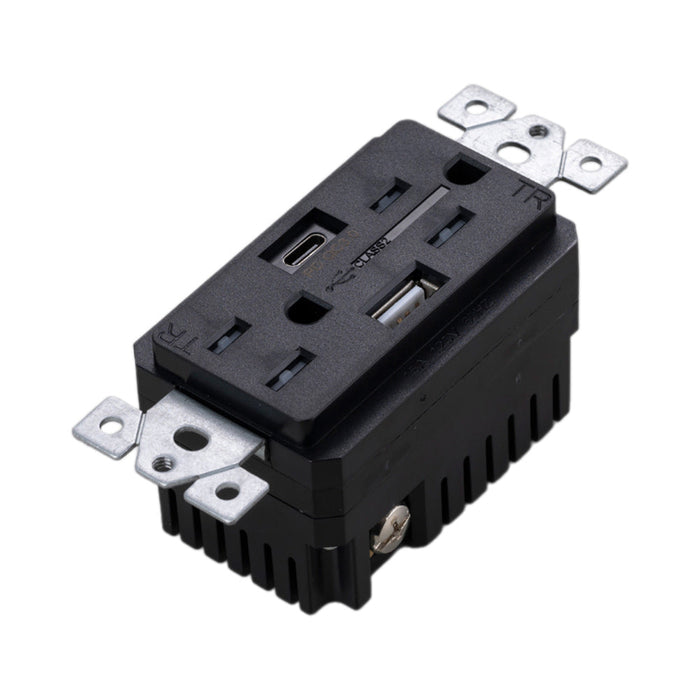 Combination Duplex Outlet Module with USB-A and USB-C Ports in Black.