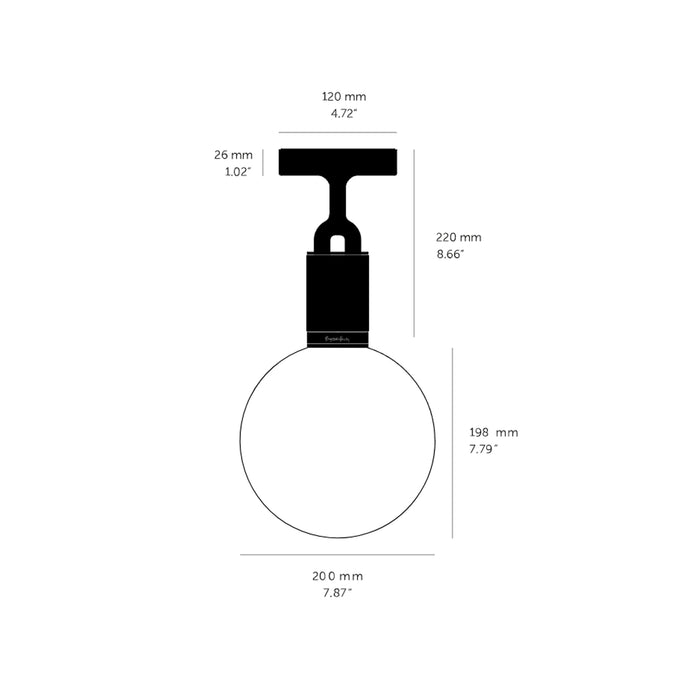Forked Semi Flush Mount Ceiling Light - line drawing.