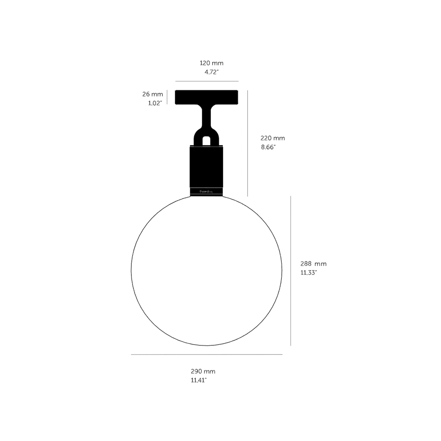 Forked Semi Flush Mount Ceiling Light - line drawing.