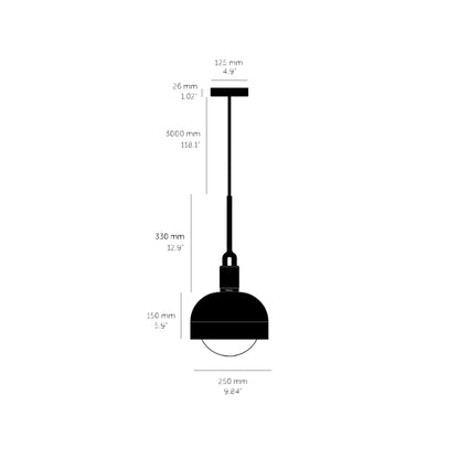 Forked Shade Globe Pendant Light - line drawing.