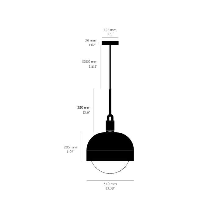 Forked Shade Globe Pendant Light - line drawing.