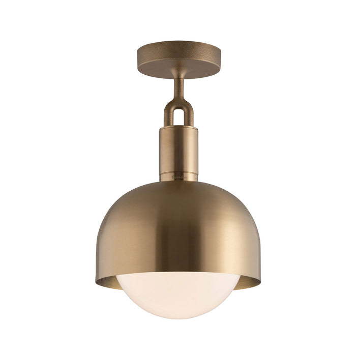 Forked Shade Globe Semi Flush Mount Ceiling Light in Brass/Opal (Medium).