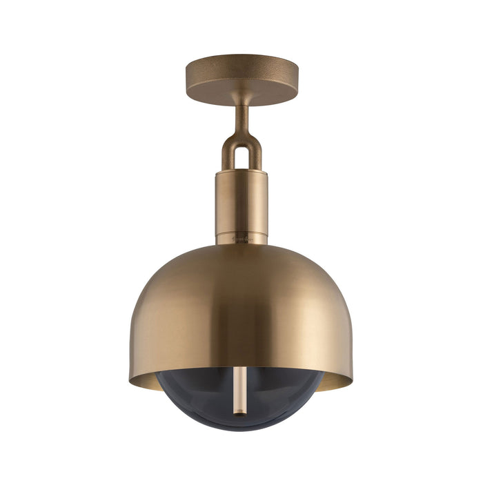 Forked Shade Globe Semi Flush Mount Ceiling Light in Brass/Smoked (Medium).