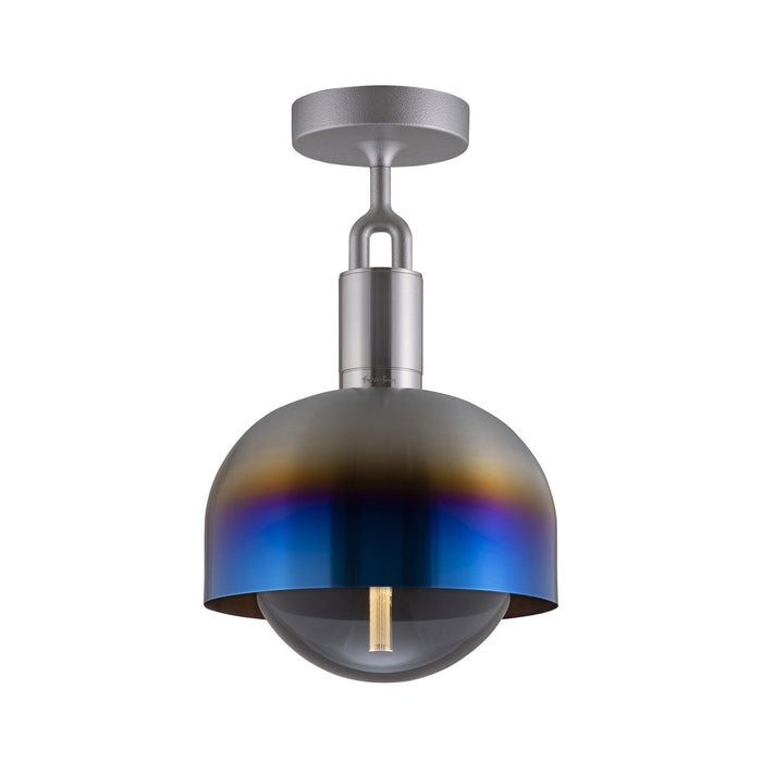 Forked Shade Globe Semi Flush Mount Ceiling Light in Burnt Steel/Smoked (Medium).