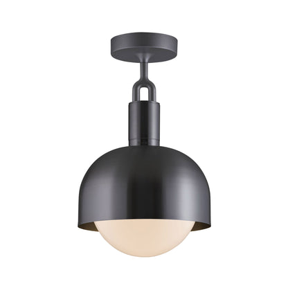 Forked Shade Globe Semi Flush Mount Ceiling Light in Gun Metal/Opal (Medium).