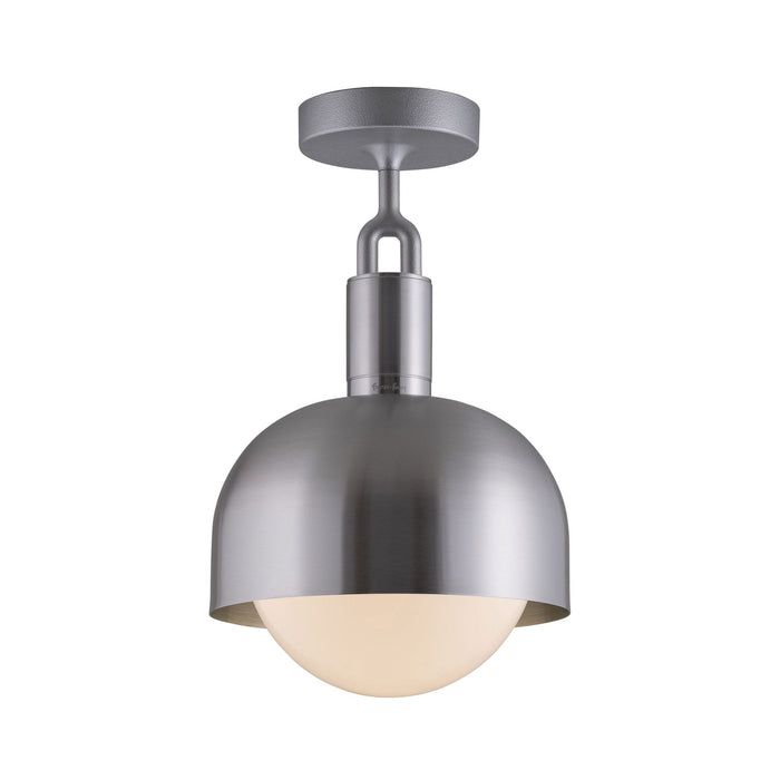 Forked Shade Globe Semi Flush Mount Ceiling Light in Steel/Opal (Medium).