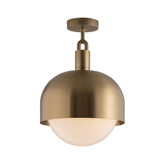 Forked Shade Globe Semi Flush Mount Ceiling Light in Brass/Opal (Large).