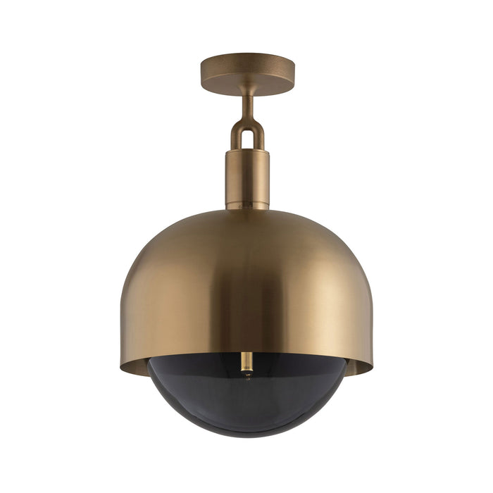 Forked Shade Globe Semi Flush Mount Ceiling Light in Brass/Smoked (Large).