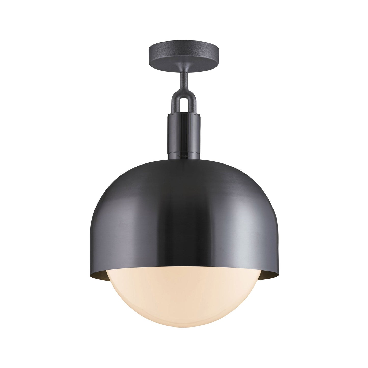 Forked Shade Globe Semi Flush Mount Ceiling Light in Gun Metal/Opal (Large).