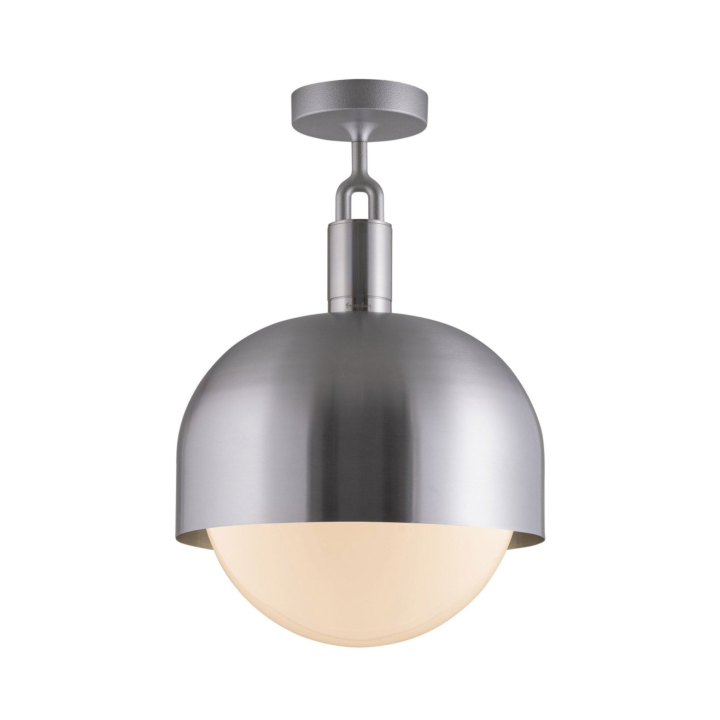 Forked Shade Globe Semi Flush Mount Ceiling Light in Steel/Opal (Large).