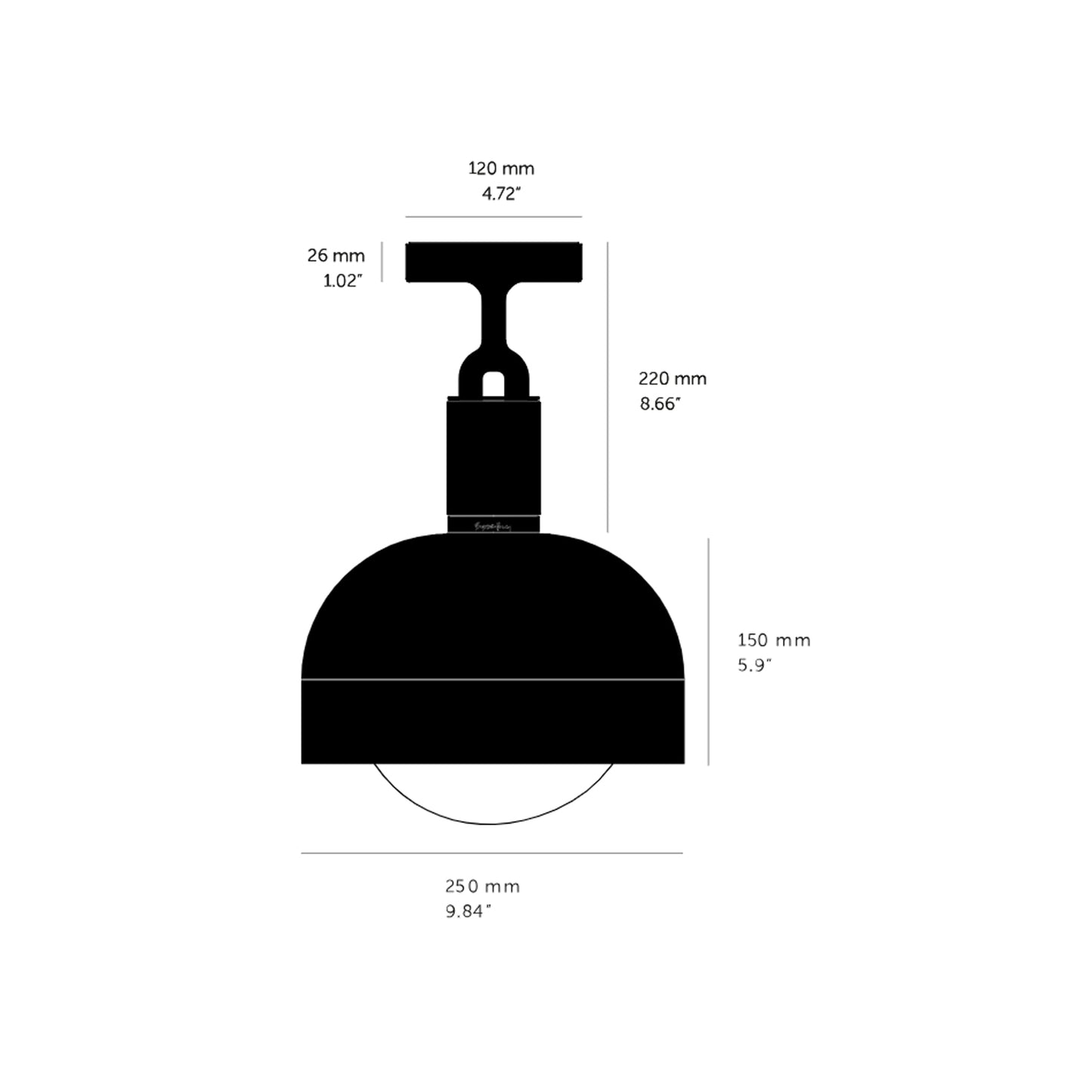 Forked Shade Globe Semi Flush Mount Ceiling Light - line drawing.