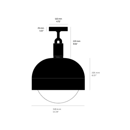 Forked Shade Globe Semi Flush Mount Ceiling Light - line drawing.