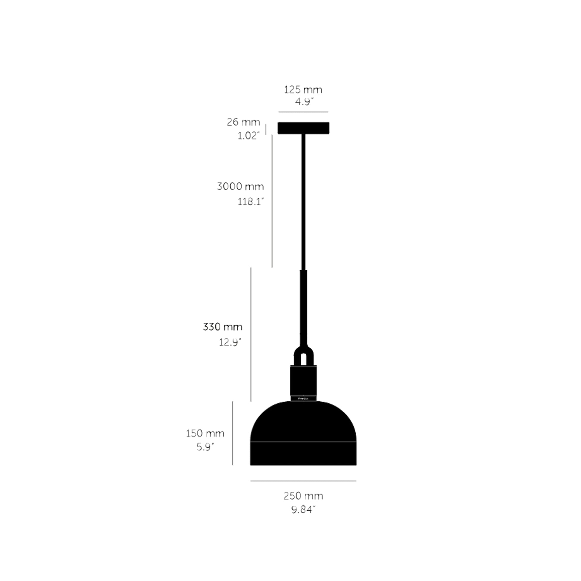 Forked Shade Pendant Light - line drawing.