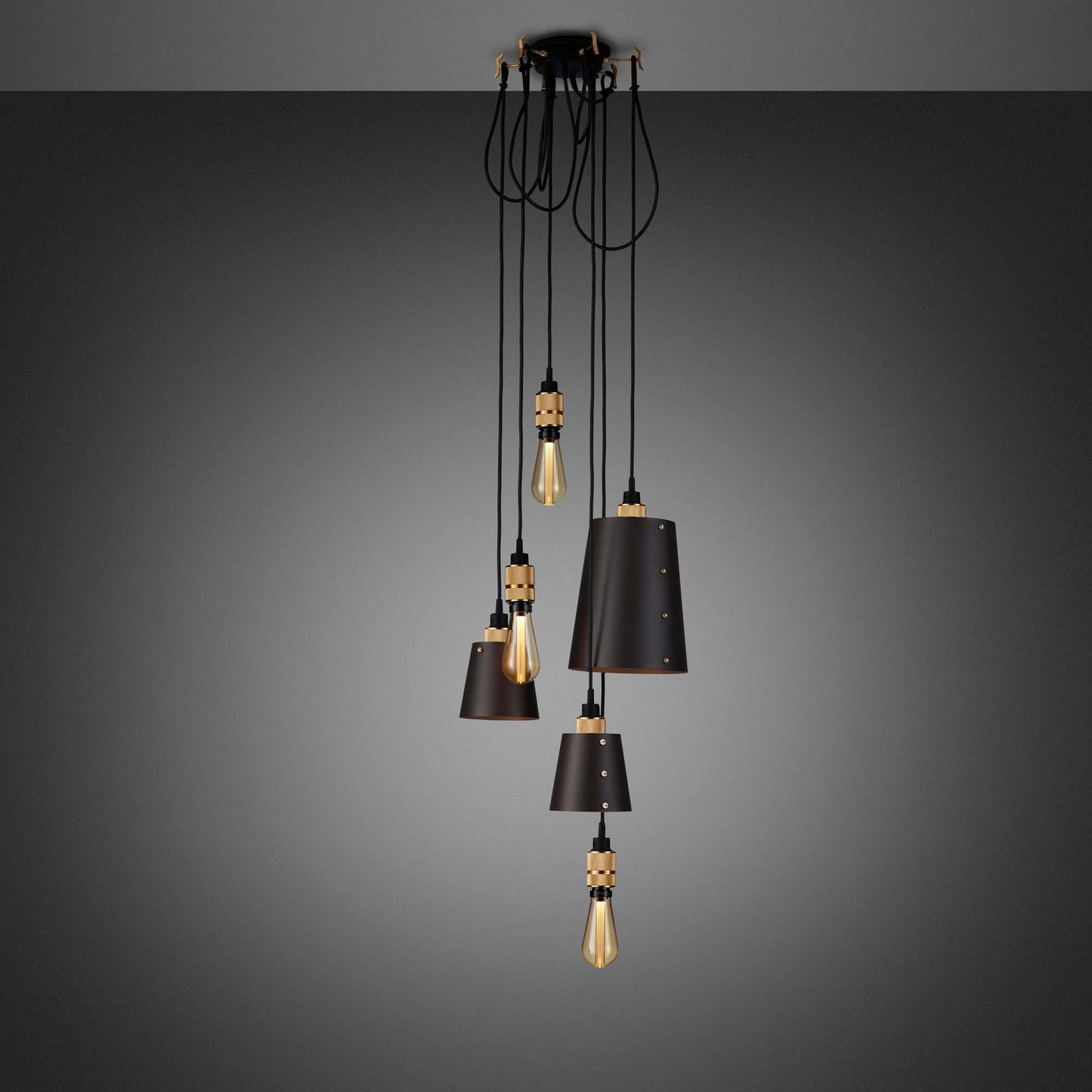 Hooked Mix Multi Light Pendant Light in Graphite/Brass (6-Light).