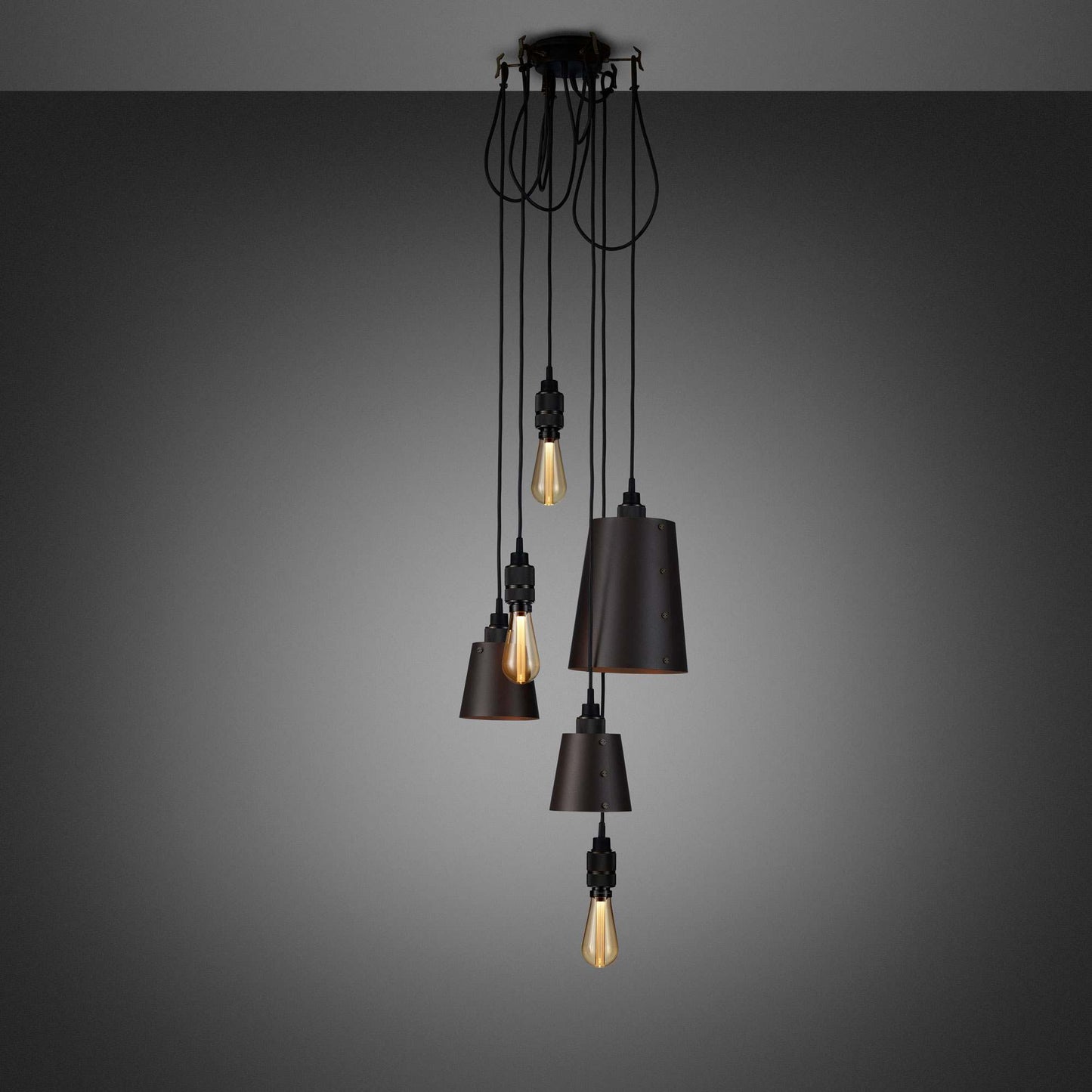Hooked Mix Multi Light Pendant Light in Graphite/Smoked Bronze (6-Light).