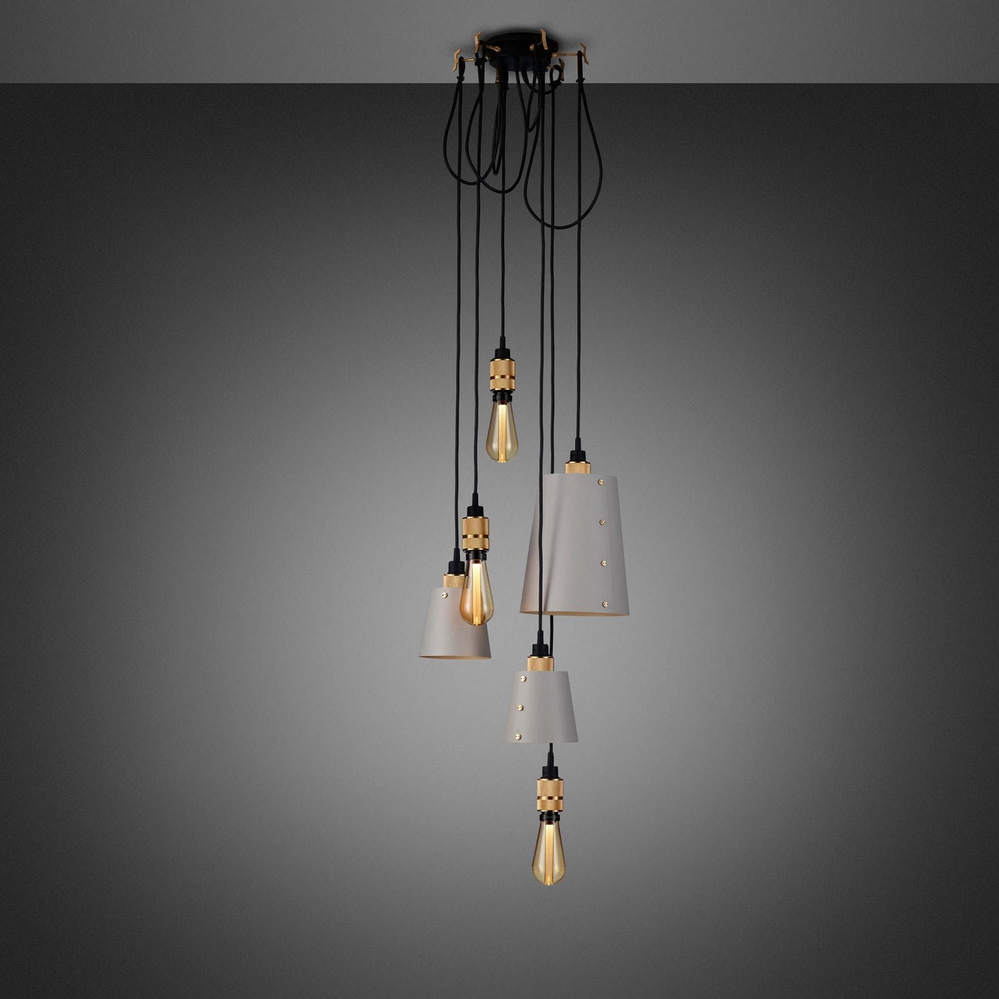 Hooked Mix Multi Light Pendant Light in Stone/Brass (6-Light).