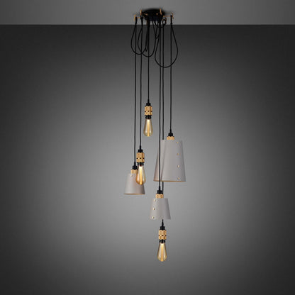 Hooked Mix Multi Light Pendant Light in Stone/Brass (6-Light).