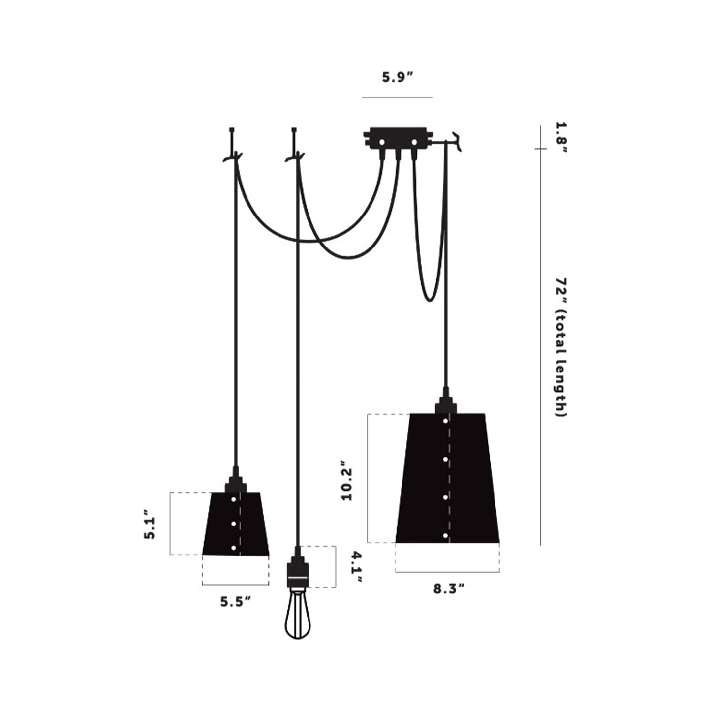 Hooked Mix Multi Light Pendant Light - line drawing.
