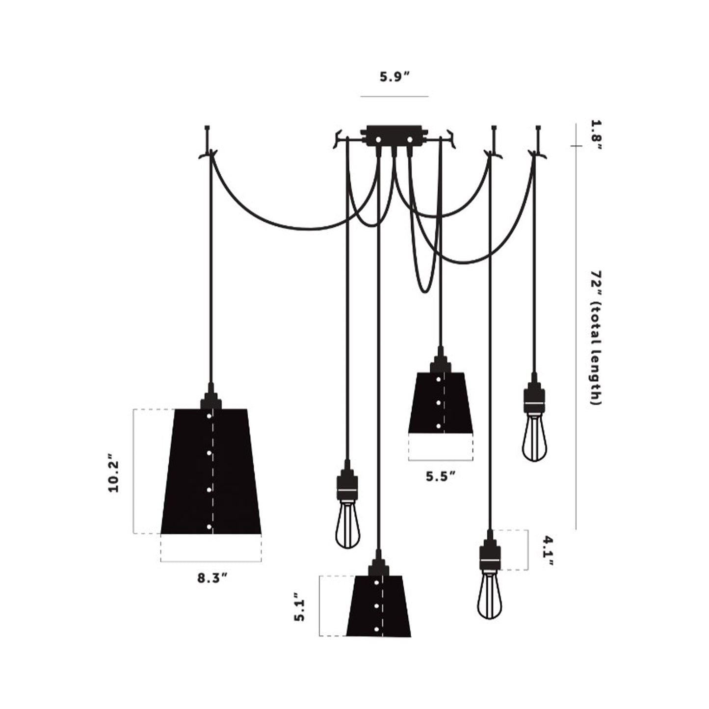 Hooked Mix Multi Light Pendant Light - line drawing.