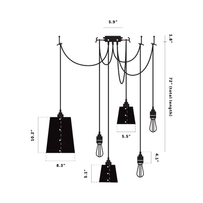 Hooked Mix Multi Light Pendant Light - line drawing.