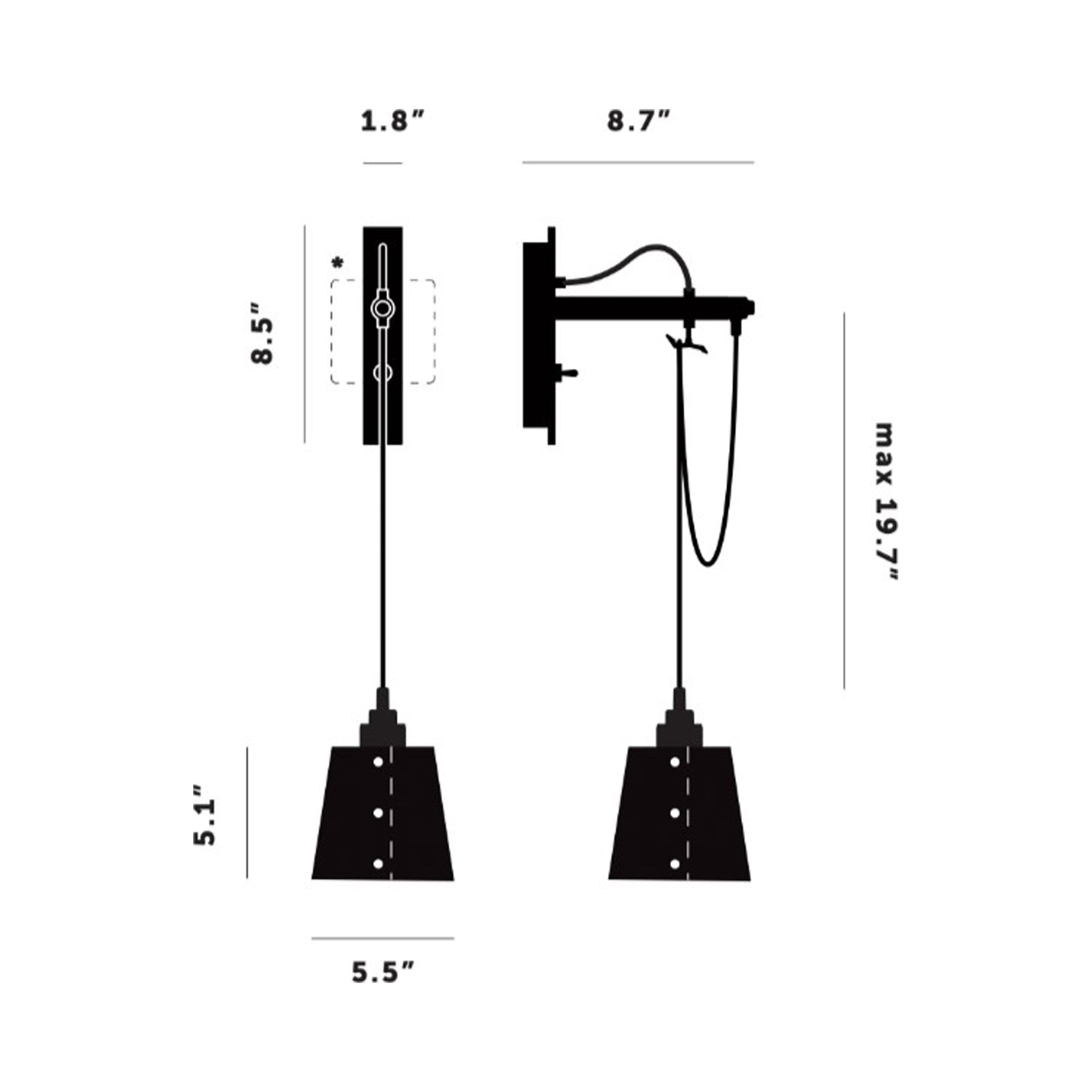 Hooked Wall Light - line drawing.