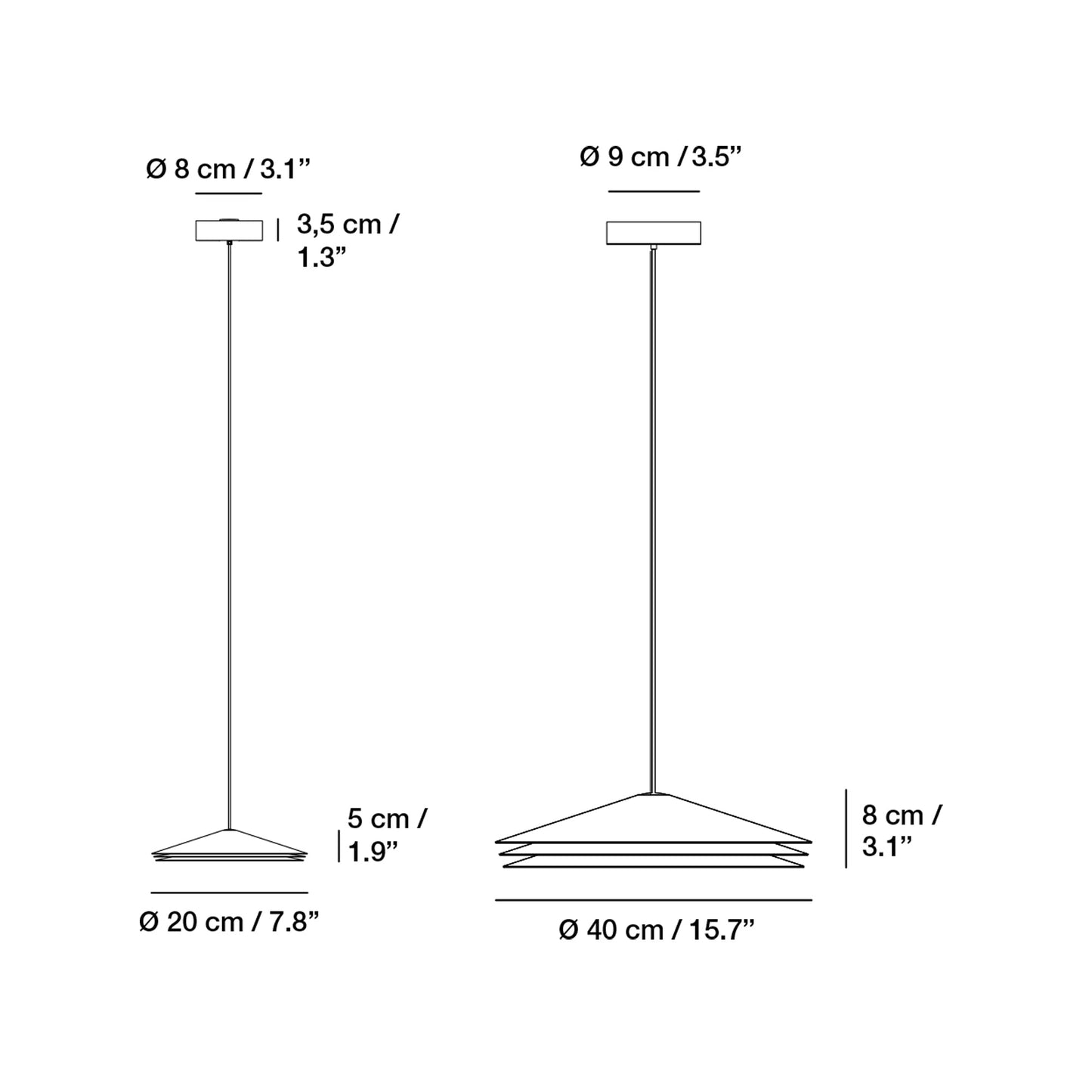 Colette LED Pendant Light - line drawing.