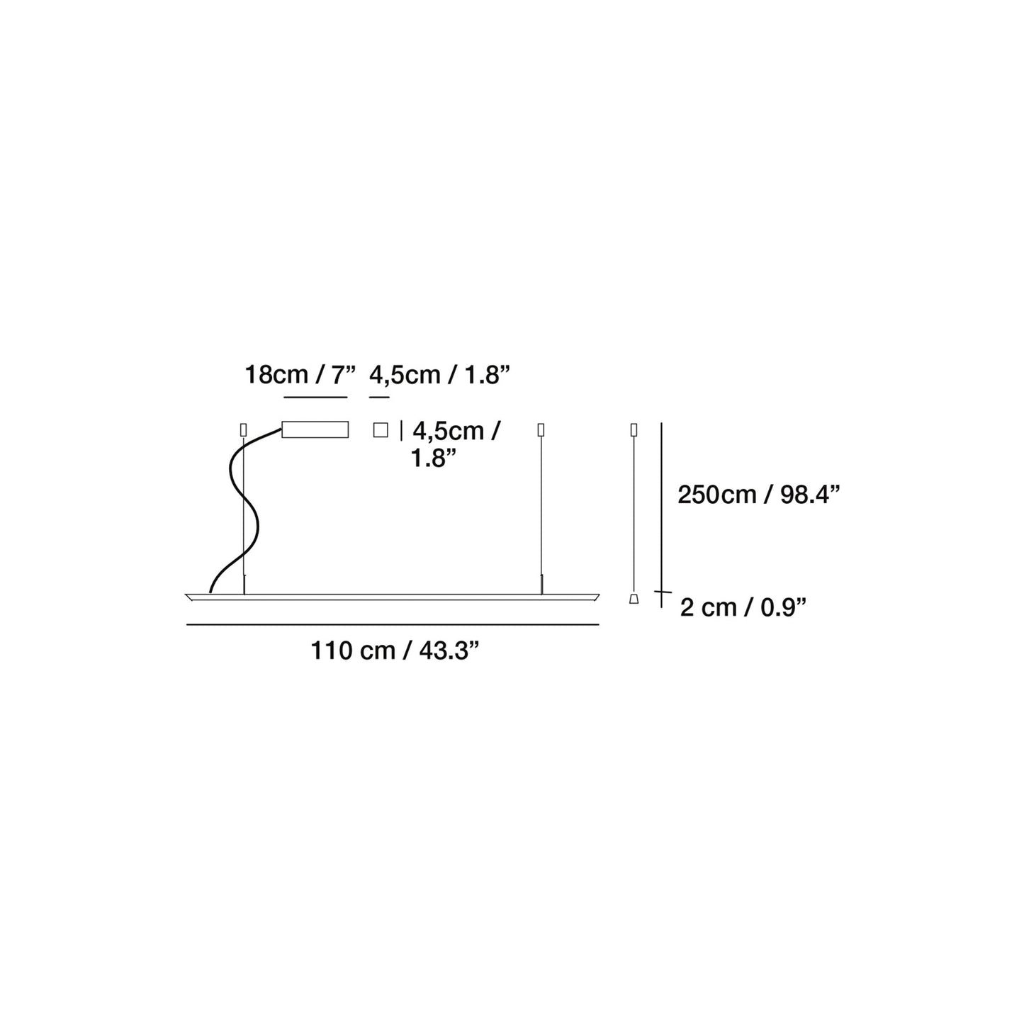 Lineal LED Pendant Light - line drawing.
