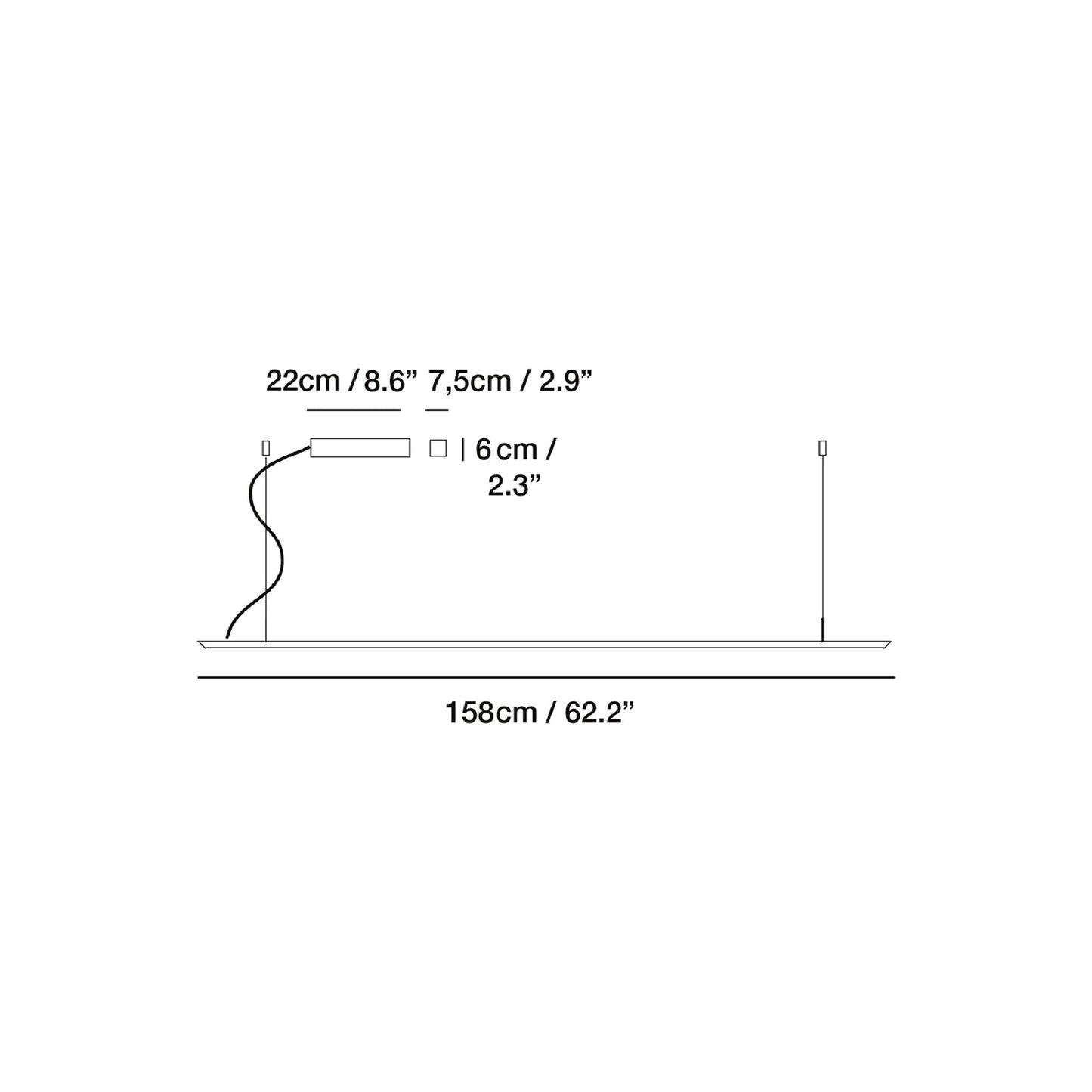 Lineal LED Pendant Light - line drawing.