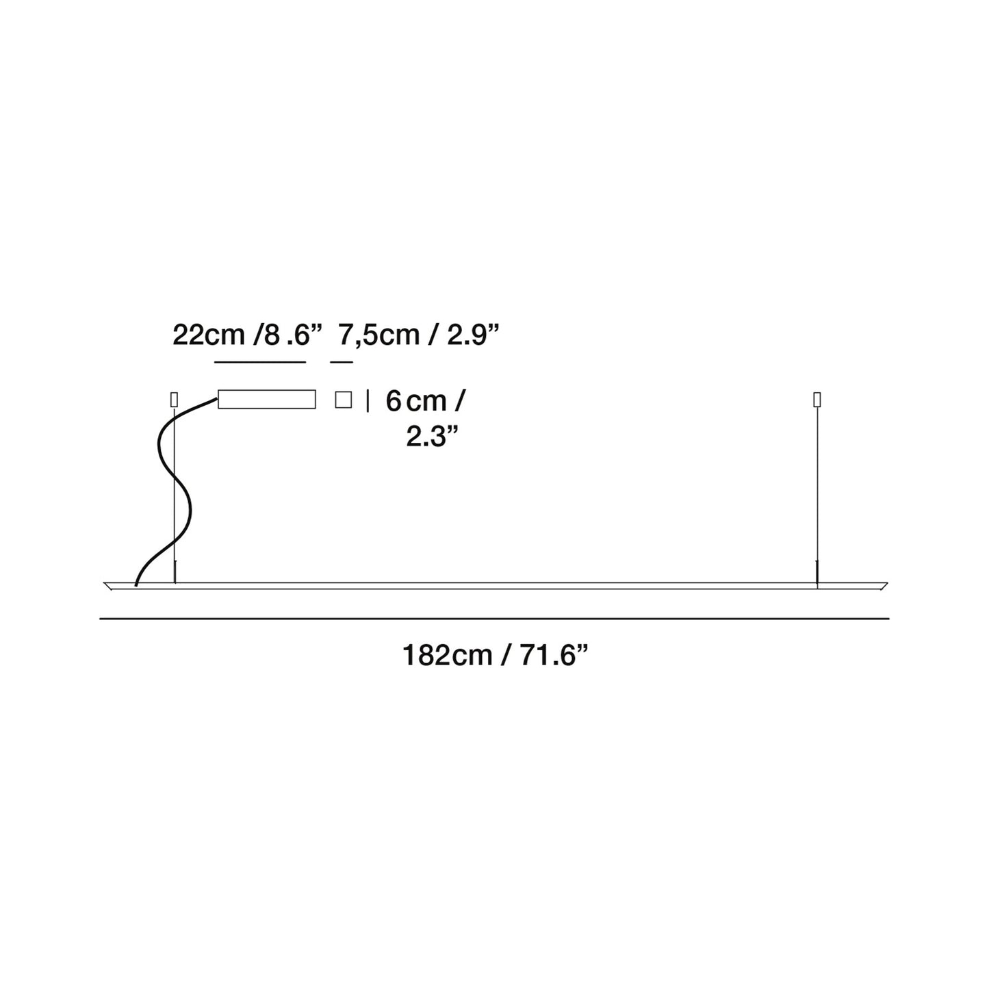 Lineal LED Pendant Light - line drawing.
