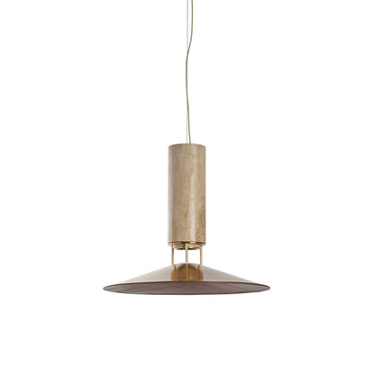 Rebound Pendant Light in Travertine/Brass Shade.