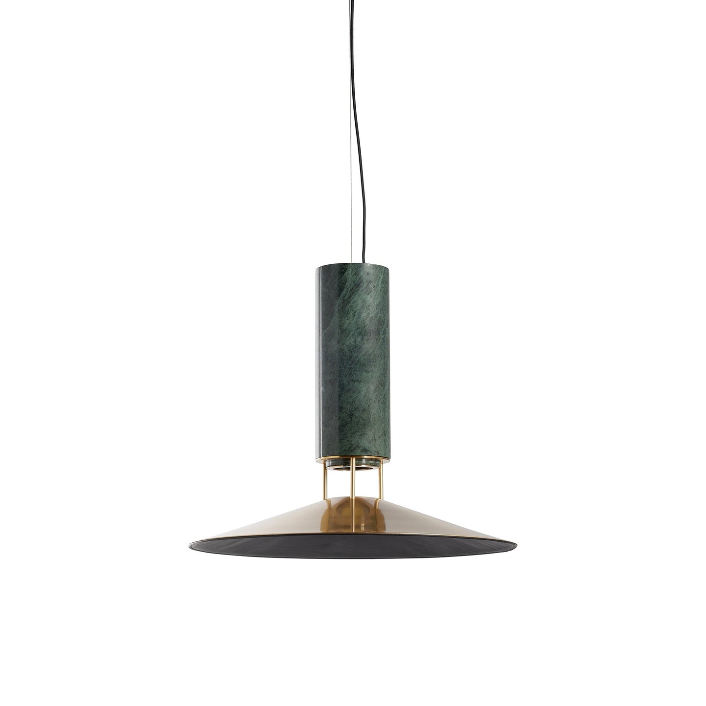 Rebound Pendant Light in Green/Brass/Leather Shade.