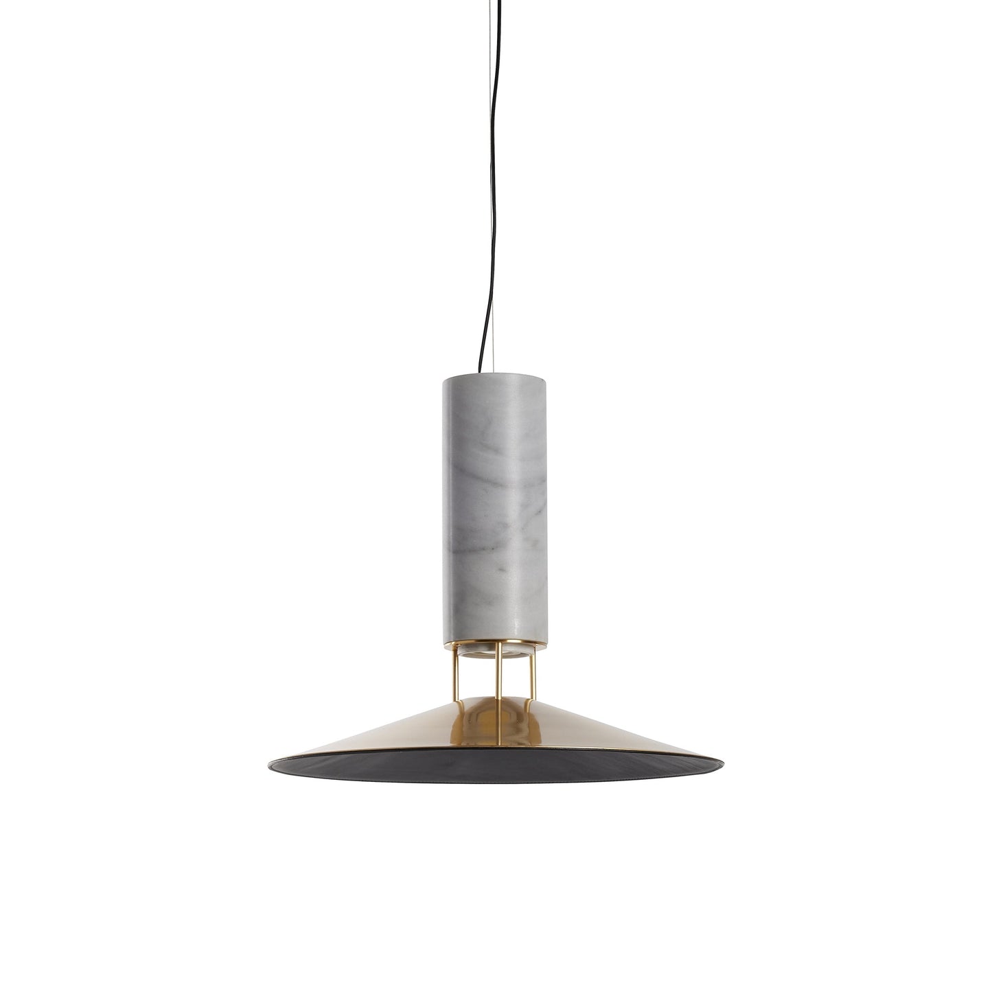 Rebound Pendant Light in White/Brass/Leather Shade.