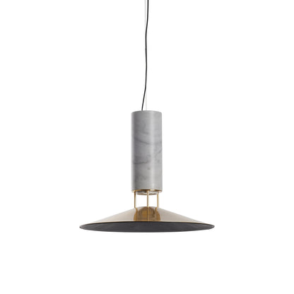 Rebound Pendant Light in White/Brass/Leather Shade.