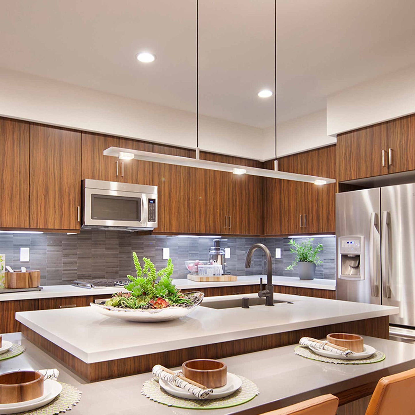 Brevis LED Linear Pendant Light in kitchen.