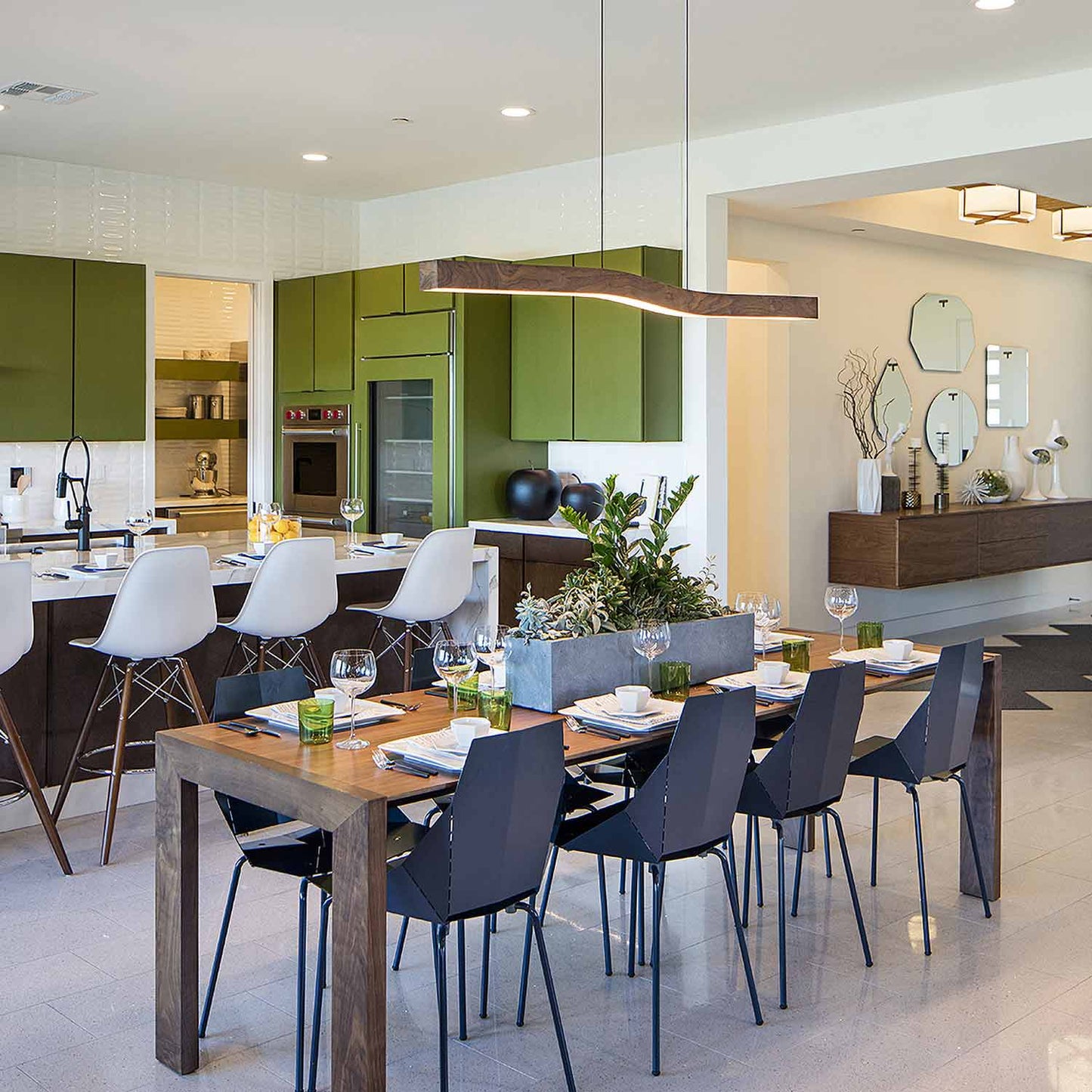 Camur LED Linear Pendant Light in dining room.