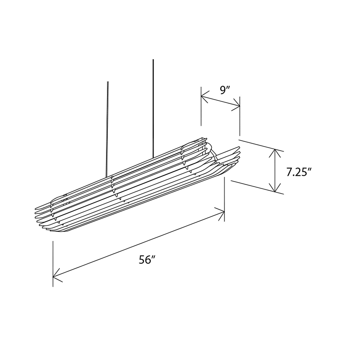 Lex Linear Pendant Light - line drawing.