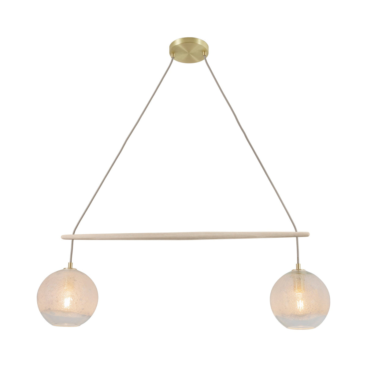 Miro Chandelier in Brushed Brass/White Washed Oak (Clear Bubble Glass).